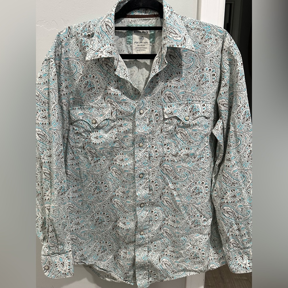 Panhandle Slim White and Blue Casual Button Down Shirt - Picture 1 of 4